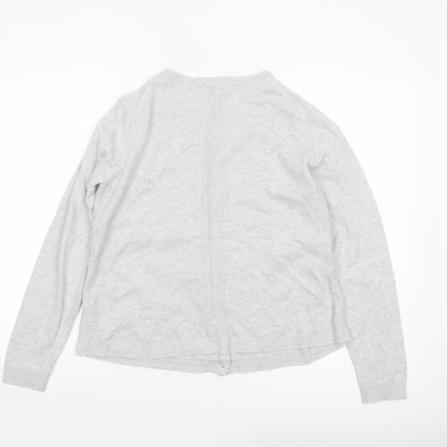 White Stuff Women's Grey Cotton Blend Crew Neck Cardigan Size 12