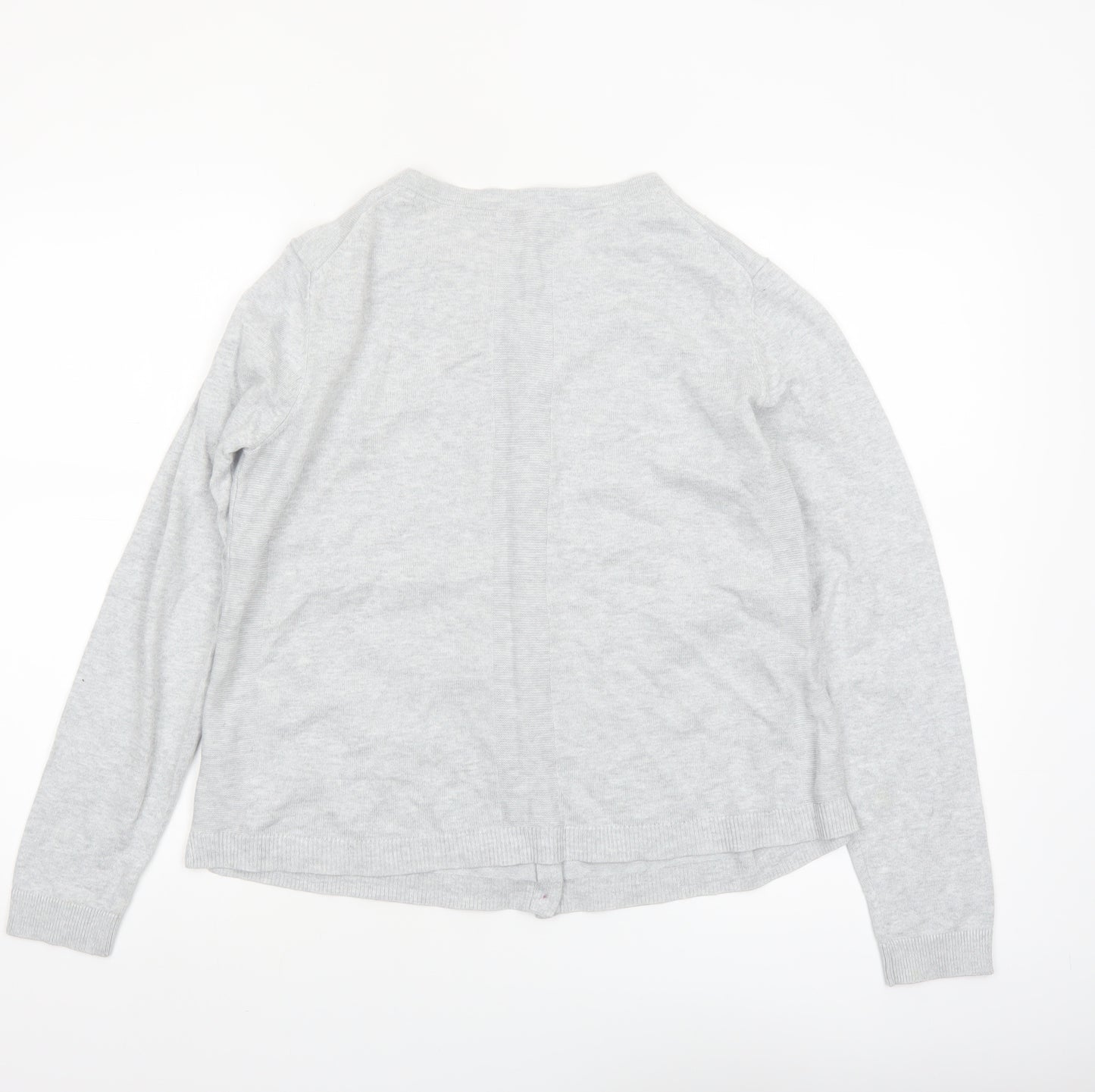 White Stuff Women's Grey Cotton Blend Crew Neck Cardigan Size 12