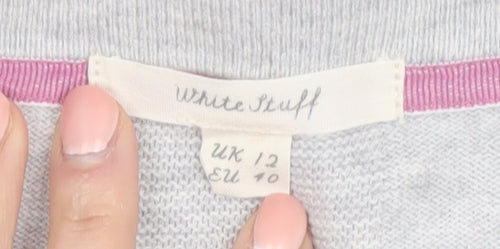 White Stuff Women's Grey Cotton Blend Crew Neck Cardigan Size 12