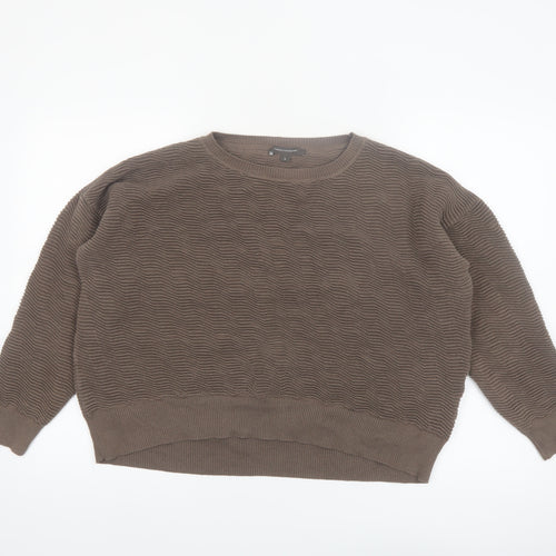 French Connection Women Brown Cotton Knit Jumper Size L Crew Neck