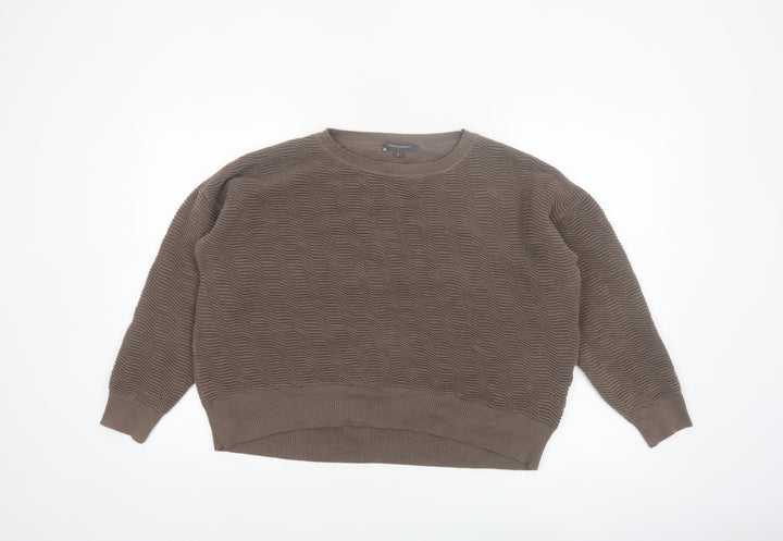 French Connection Women Brown Cotton Knit Jumper Size L Crew Neck