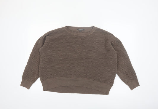 French Connection Women Brown Cotton Knit Jumper Size L Crew Neck