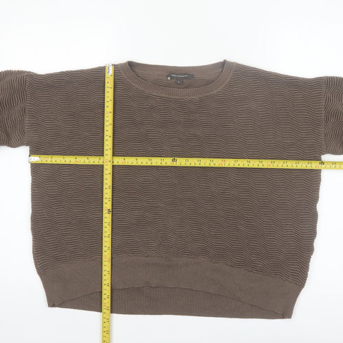 French Connection Women Brown Cotton Knit Jumper Size L Crew Neck