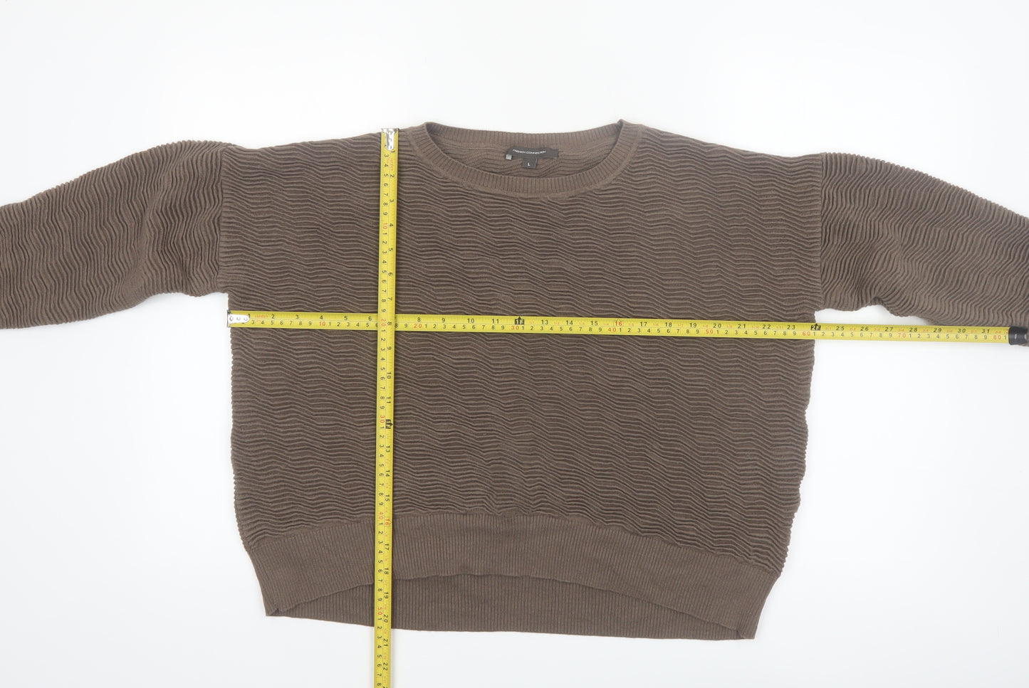 French Connection Women Brown Cotton Knit Jumper Size L Crew Neck