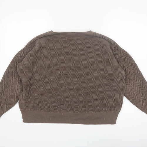 French Connection Women Brown Cotton Knit Jumper Size L Crew Neck