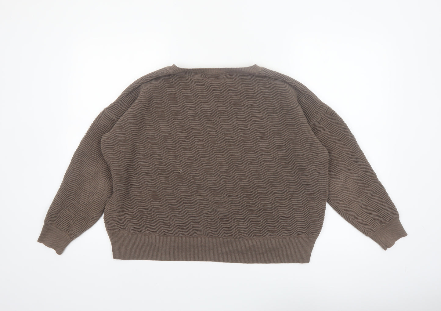 French Connection Women Brown Cotton Knit Jumper Size L Crew Neck