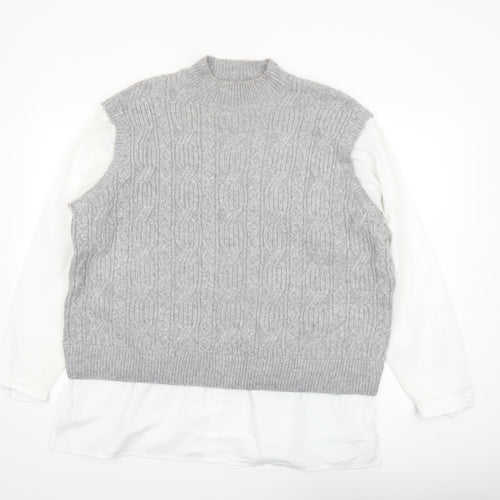 Papaya Women’s Grey Cable-Knit Sleeveless Mock Neck Jumper Vest Size 18
