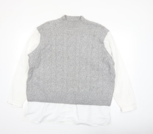 Papaya Women’s Grey Cable-Knit Sleeveless Mock Neck Jumper Vest Size 18