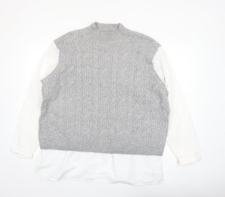Papaya Women’s Grey Cable-Knit Sleeveless Mock Neck Jumper Vest Size 18