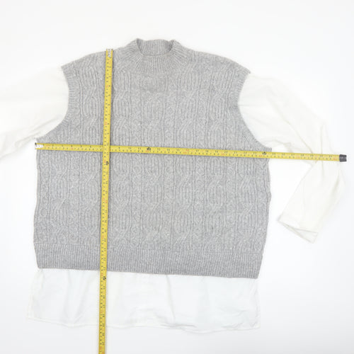 Papaya Women’s Grey Cable-Knit Sleeveless Mock Neck Jumper Vest Size 18