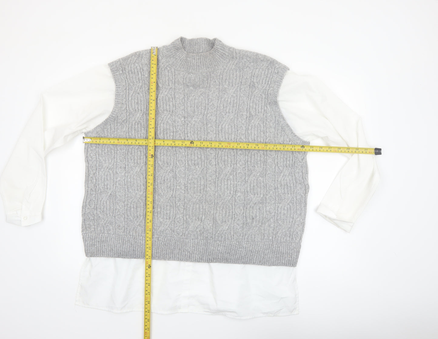 Papaya Women’s Grey Cable-Knit Sleeveless Mock Neck Jumper Vest Size 18