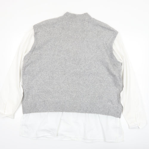 Papaya Women’s Grey Cable-Knit Sleeveless Mock Neck Jumper Vest Size 18