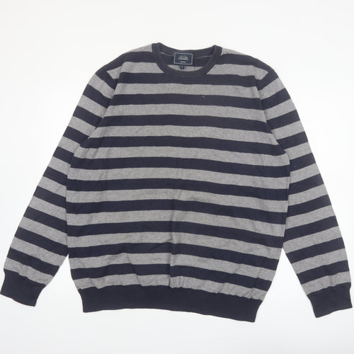 John Lewis Men's Grey Striped Cotton Cashmere Pullover Jumper L