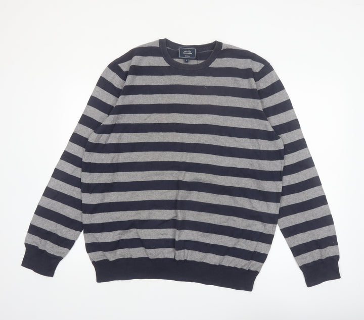 John Lewis Men's Grey Striped Cotton Cashmere Pullover Jumper L