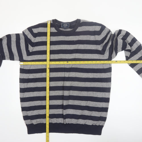 John Lewis Men's Grey Striped Cotton Cashmere Pullover Jumper L
