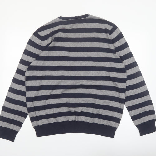 John Lewis Men's Grey Striped Cotton Cashmere Pullover Jumper L
