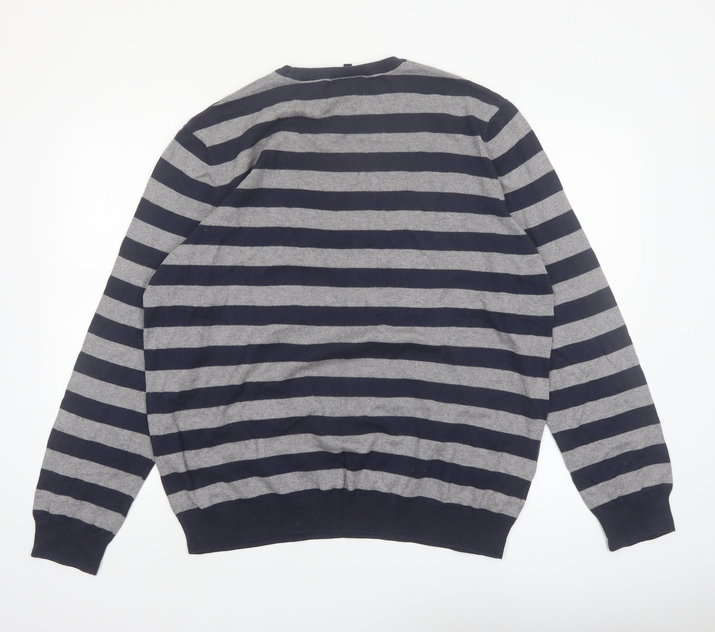 John Lewis Men's Grey Striped Cotton Cashmere Pullover Jumper L