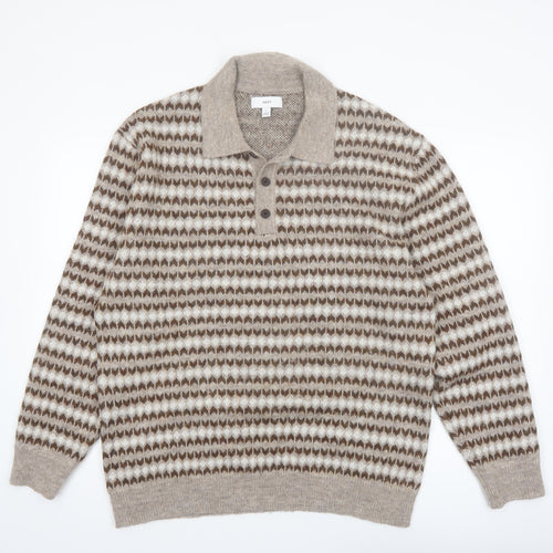 Next Men’s Beige Wool Blend Collared Henley Jumper Size L