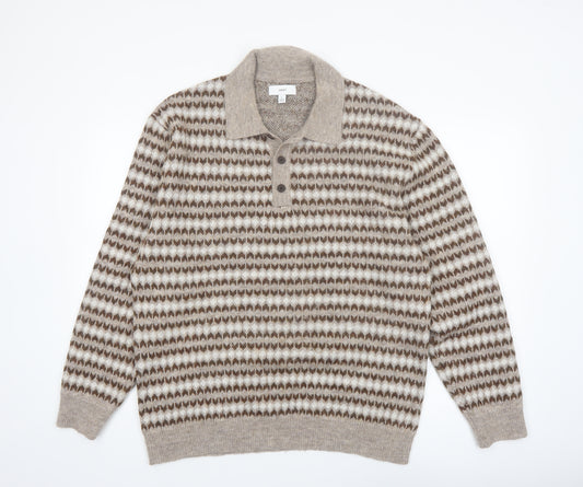 Next Men’s Beige Wool Blend Collared Henley Jumper Size L