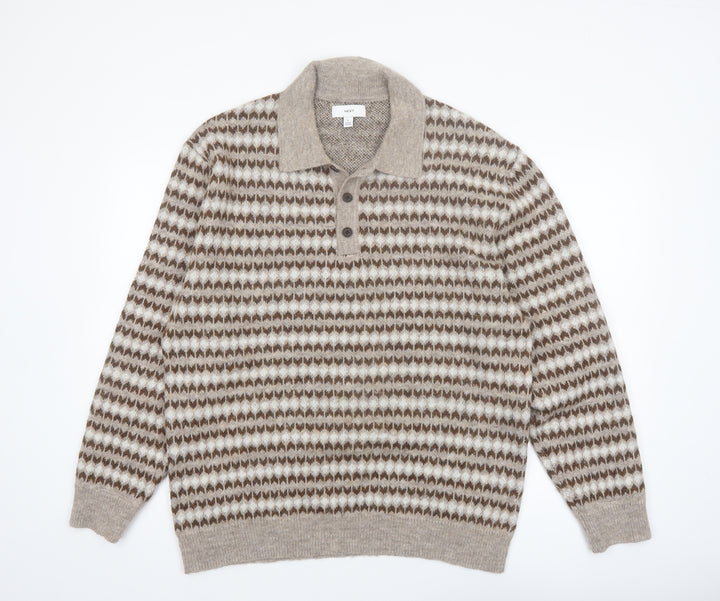 Next Men’s Beige Wool Blend Collared Henley Jumper Size L