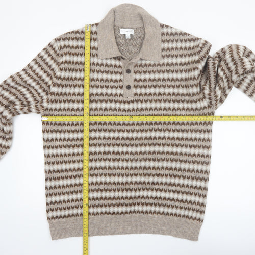 Next Men’s Beige Wool Blend Collared Henley Jumper Size L