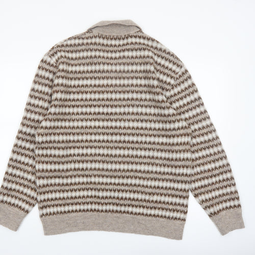 Next Men’s Beige Wool Blend Collared Henley Jumper Size L