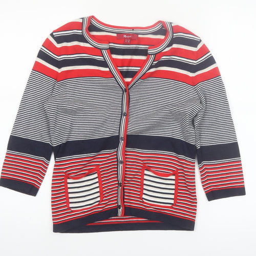 Monsoon Women's Multicoloured Striped Cotton V-Neck Cardigan Size 10