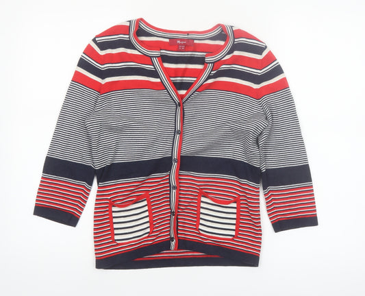 Monsoon Women's Multicoloured Striped Cotton V-Neck Cardigan Size 10