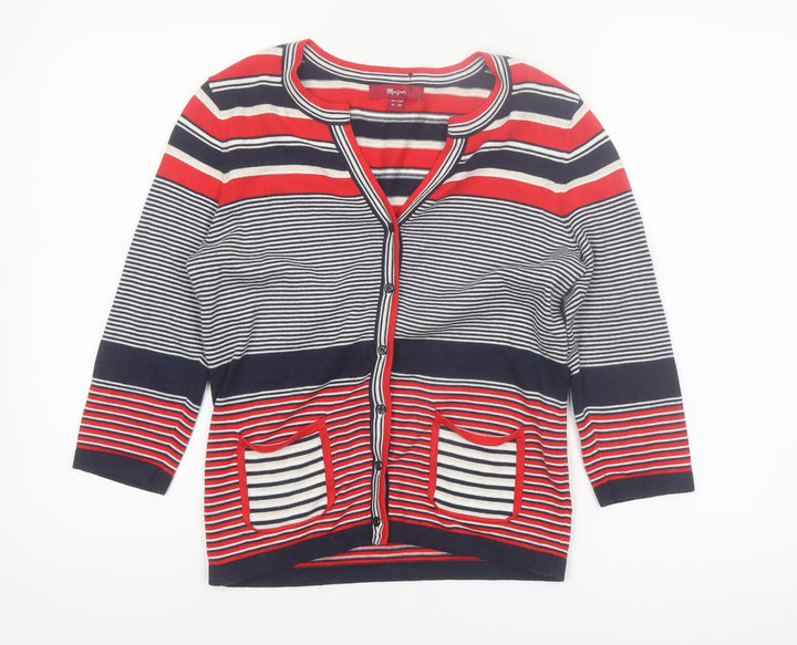 Monsoon Women's Multicoloured Striped Cotton V-Neck Cardigan Size 10