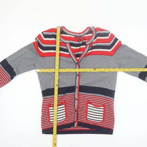 Monsoon Women's Multicoloured Striped Cotton V-Neck Cardigan Size 10