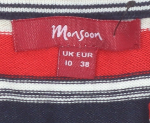 Monsoon Women's Multicoloured Striped Cotton V-Neck Cardigan Size 10
