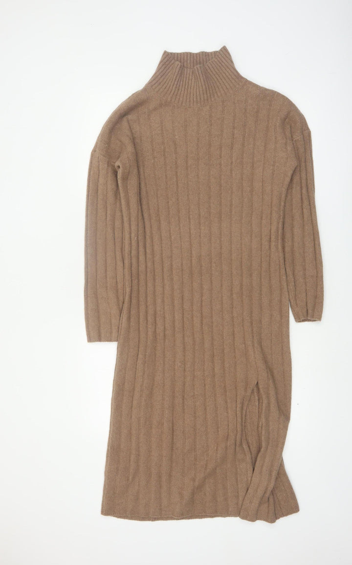 Abercrombie & Fitch Women Brown Roll Neck Knit Sweater Dress M