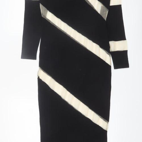 PrettyLittleThing Womens Black Midi Bodycon Dress M Colourblock Knit