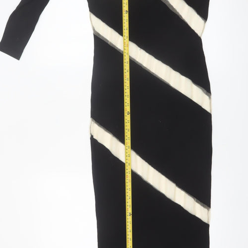 PrettyLittleThing Womens Black Midi Bodycon Dress M Colourblock Knit