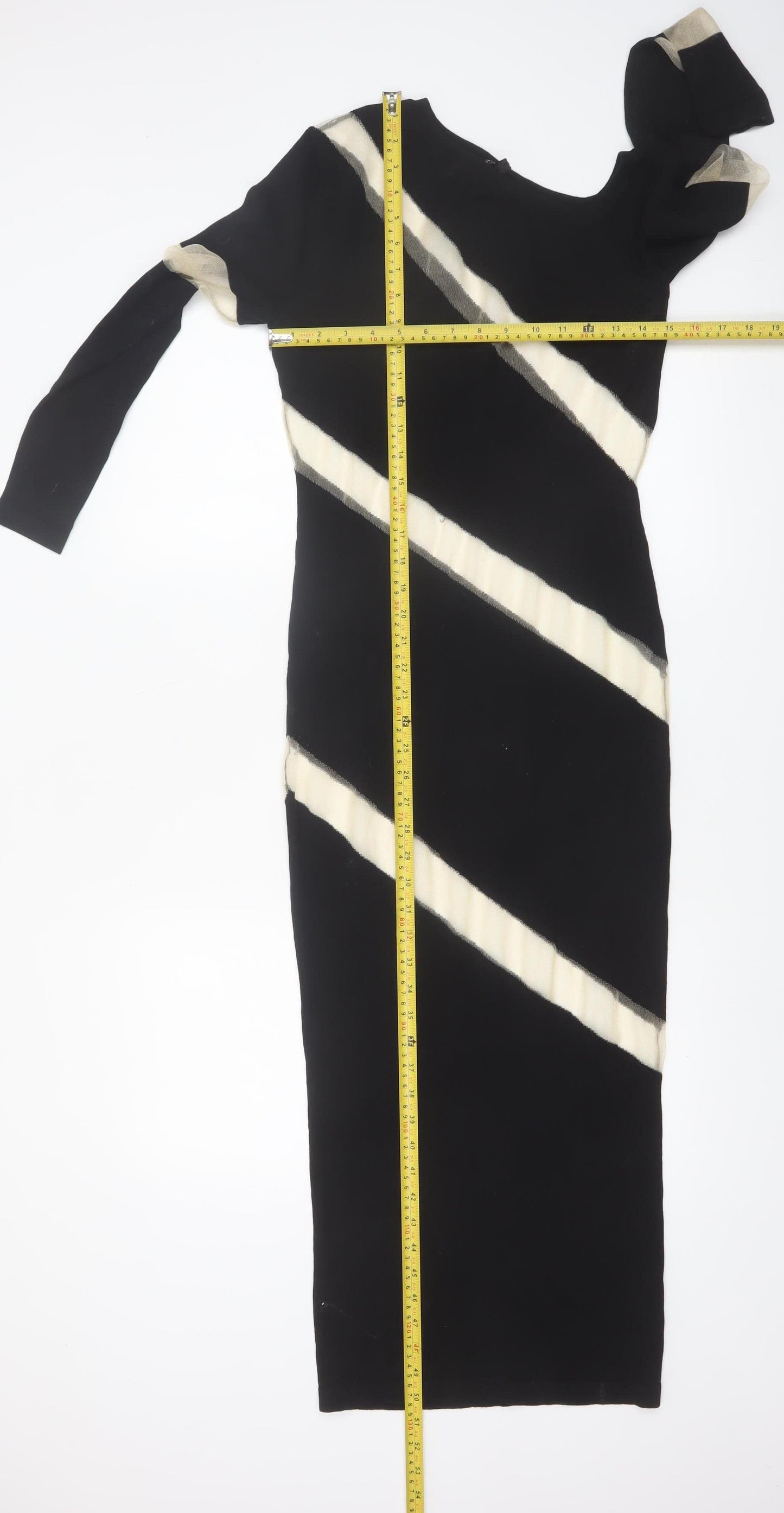 PrettyLittleThing Womens Black Midi Bodycon Dress M Colourblock Knit