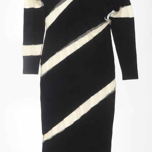 PrettyLittleThing Womens Black Midi Bodycon Dress M Colourblock Knit