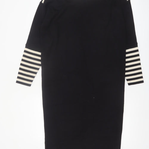Liz Claiborne Women Black Petite S Striped Shift Knit Dress