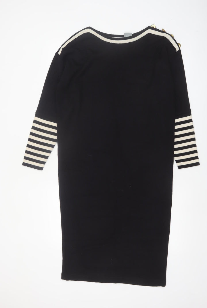 Liz Claiborne Women Black Petite S Striped Shift Knit Dress