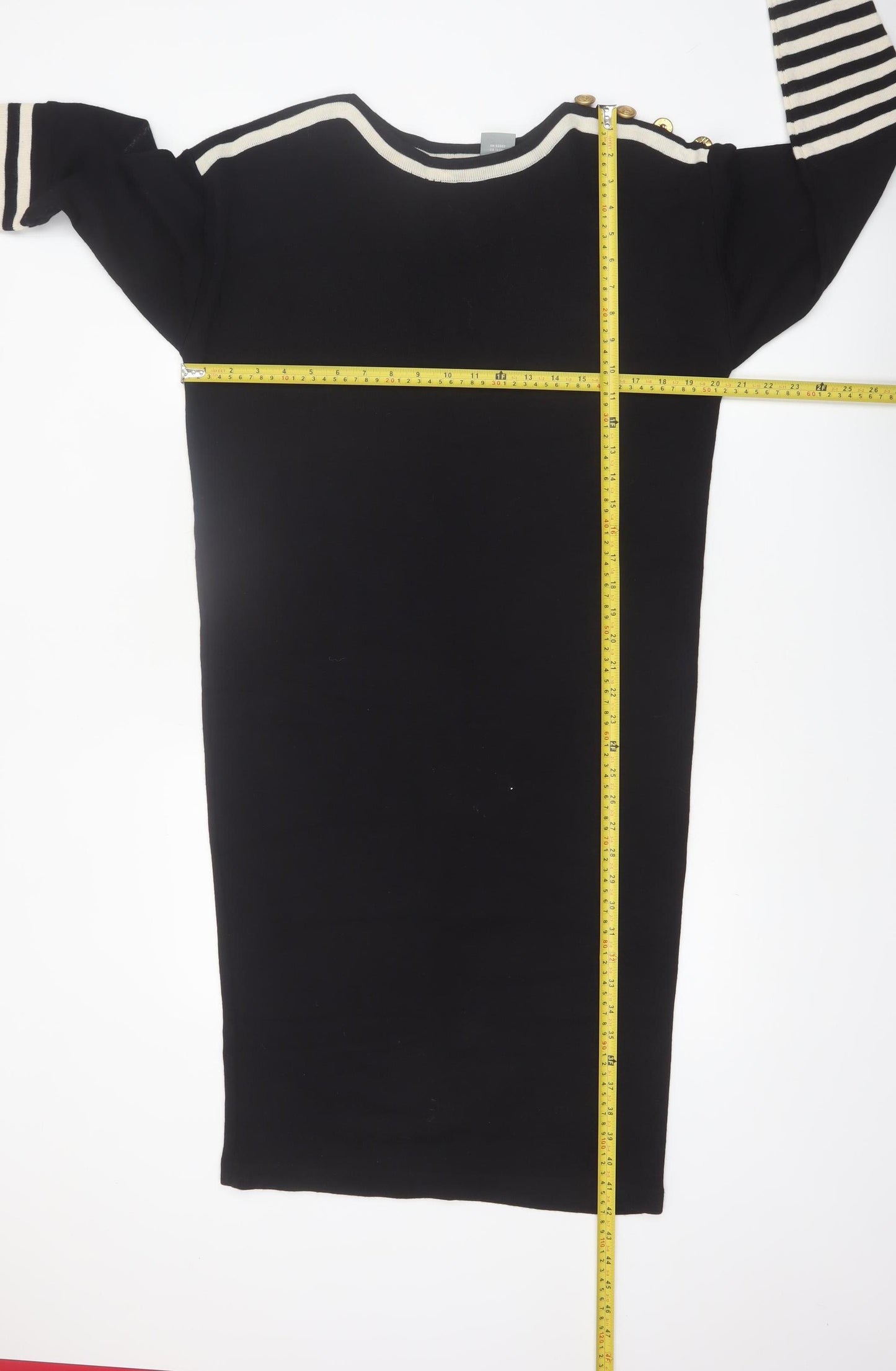 Liz Claiborne Women Black Petite S Striped Shift Knit Dress
