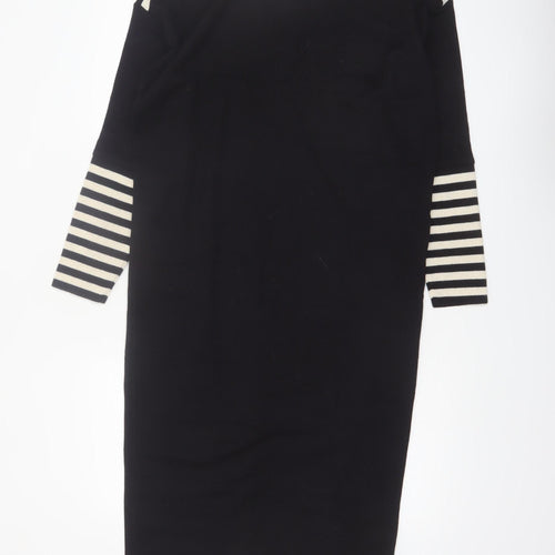 Liz Claiborne Women Black Petite S Striped Shift Knit Dress
