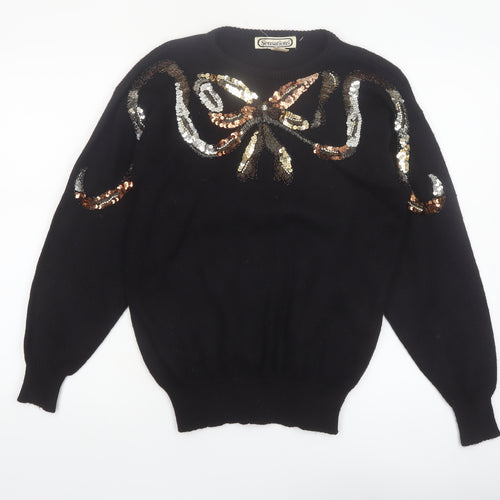 Sensations Womens Black Sequin Bow 80s Vintage Jumper M
