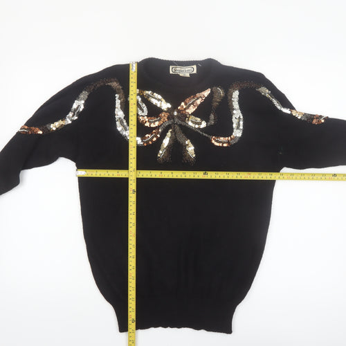 Sensations Womens Black Sequin Bow 80s Vintage Jumper M