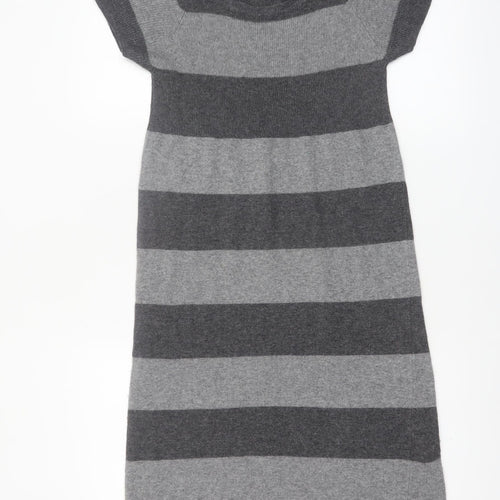 Phase Eight Women Grey Knit Striped Jumper Dress Size M