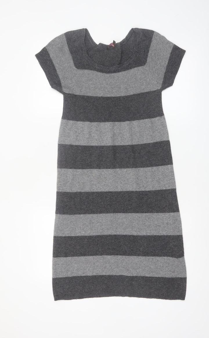 Phase Eight Women Grey Knit Striped Jumper Dress Size M