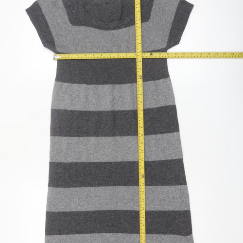 Phase Eight Women Grey Knit Striped Jumper Dress Size M
