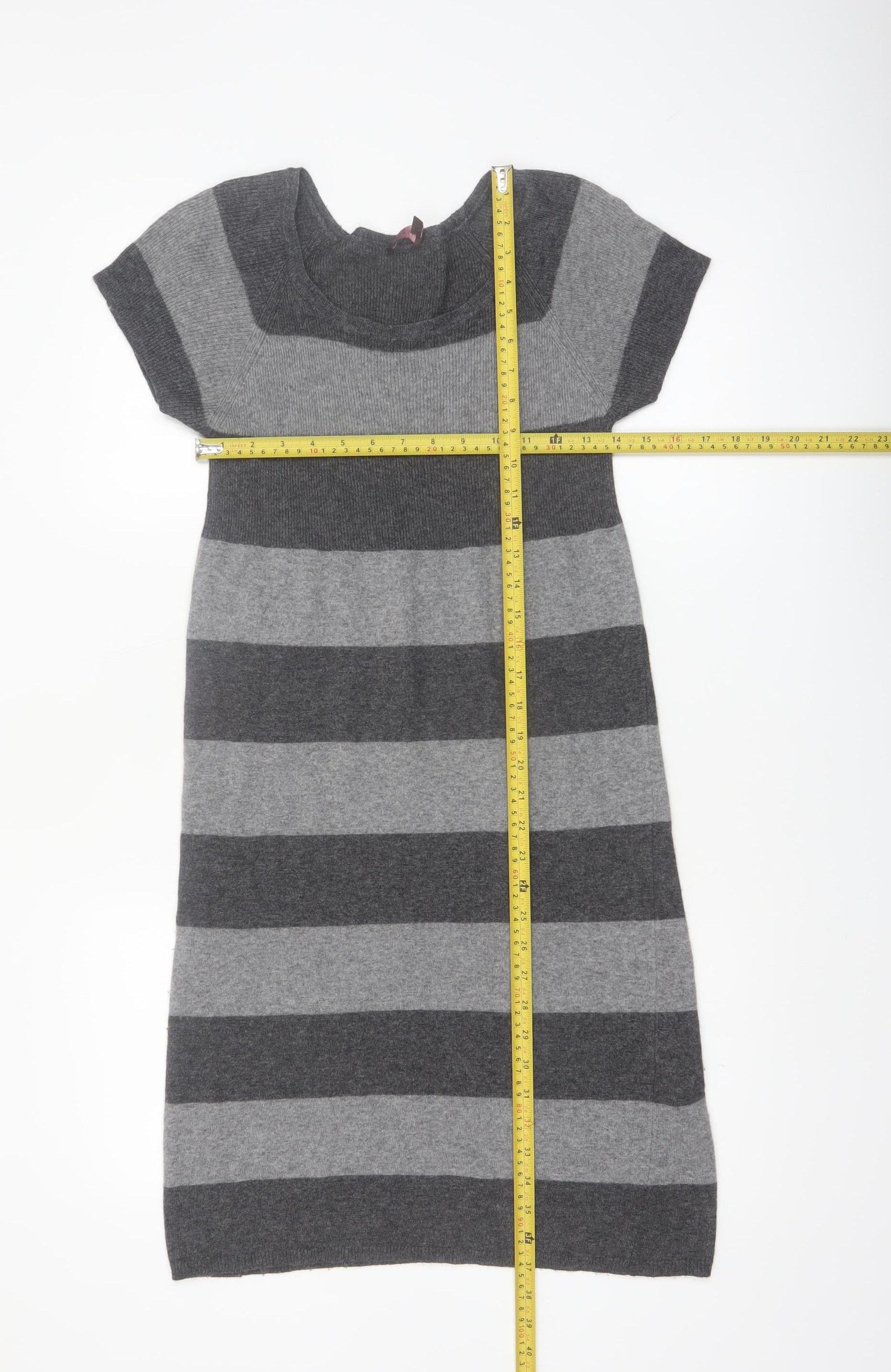 Phase Eight Women Grey Knit Striped Jumper Dress Size M