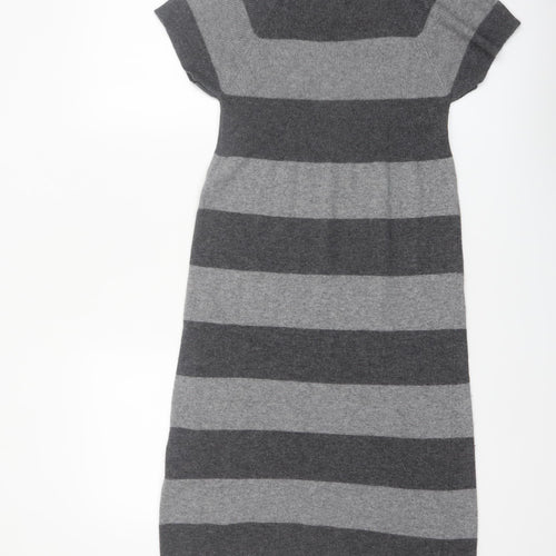 Phase Eight Women Grey Knit Striped Jumper Dress Size M