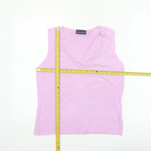 Principles Women Pink Beaded V-Neck Sleeveless Knit Tank Top Size 16