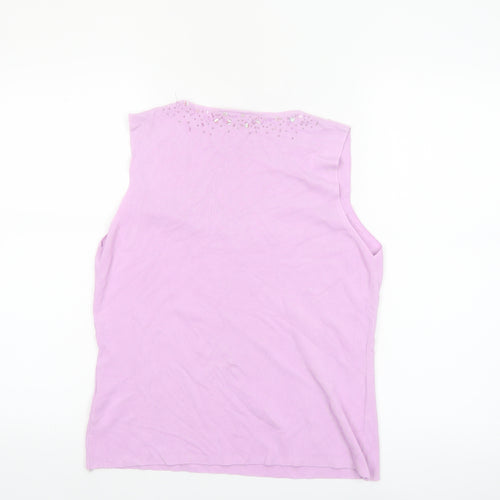 Principles Women Pink Beaded V-Neck Sleeveless Knit Tank Top Size 16