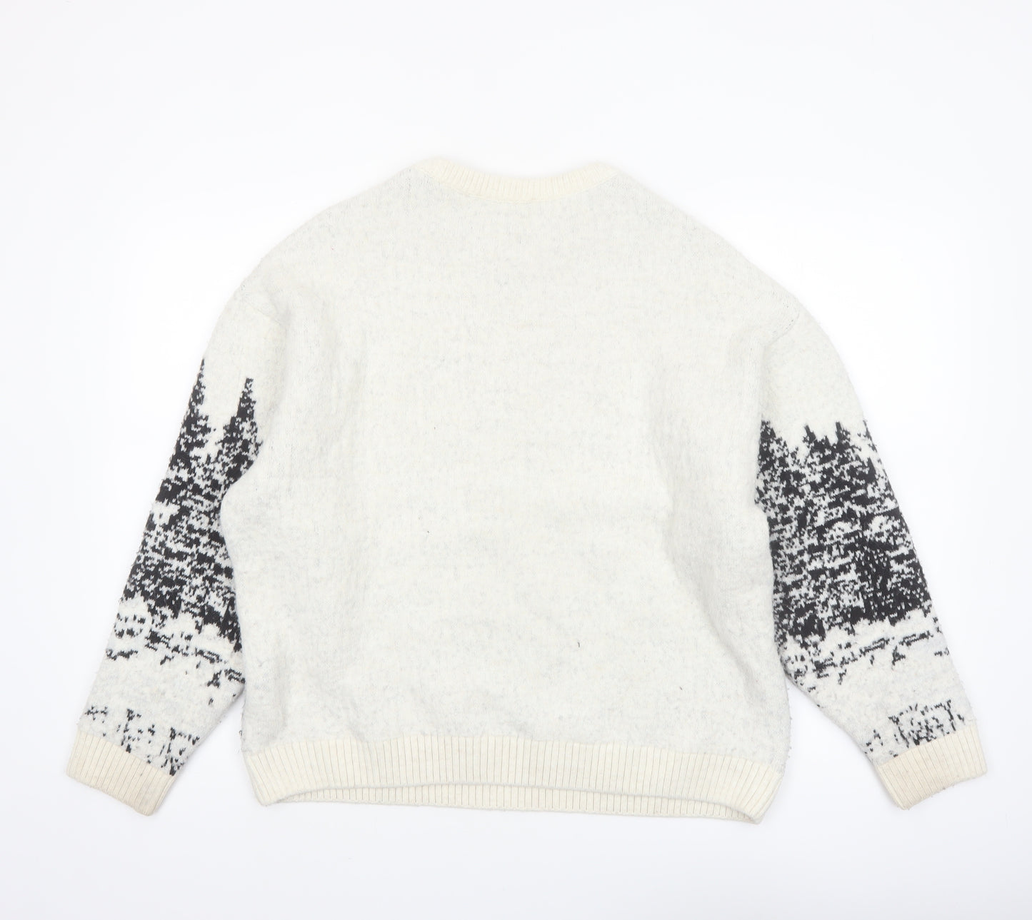 Pull&Bear Women Ivory Deer Graphic Knit Jumper Size 12